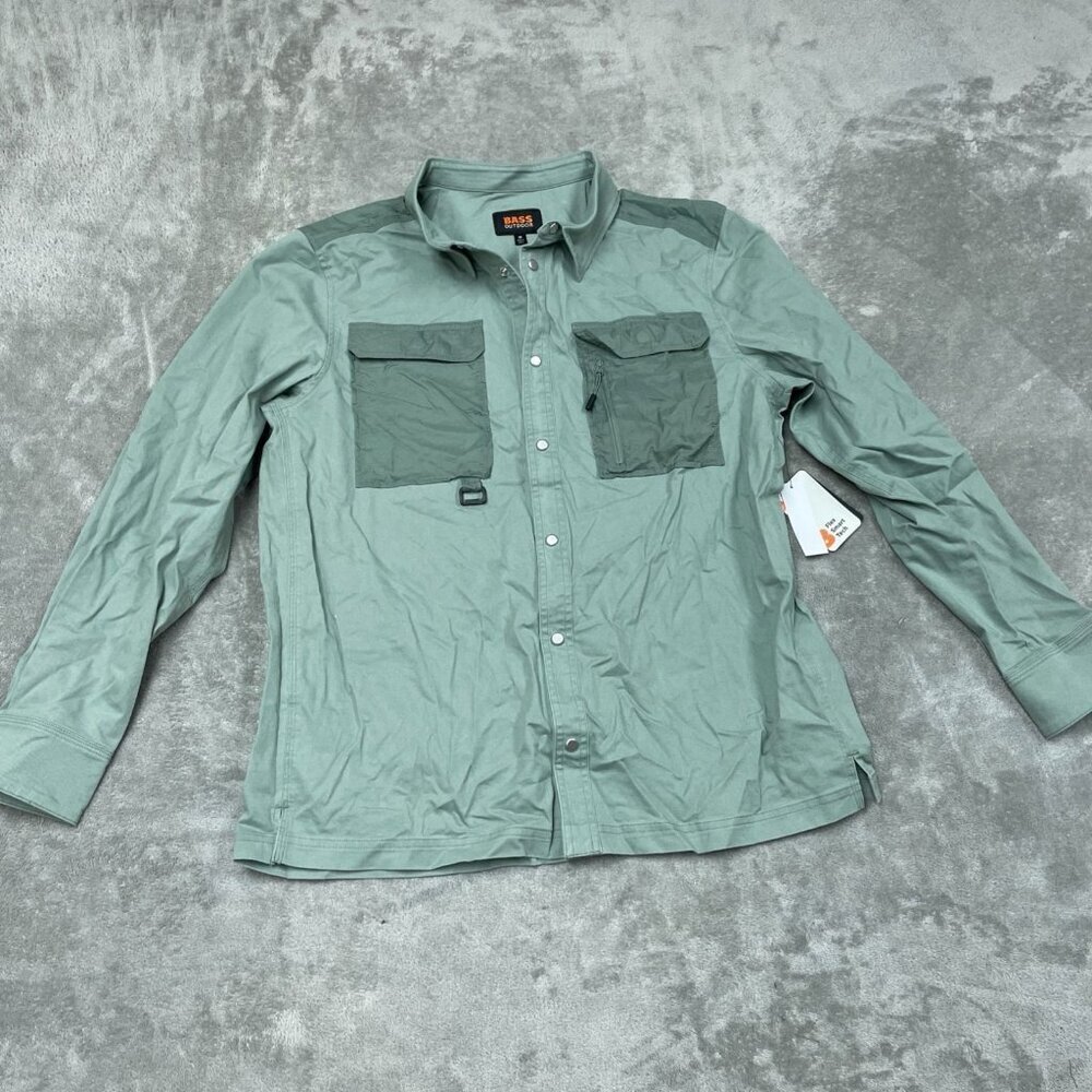 Bass Outdoor Stretch Worker Shirt M Lily Pad Green Button-Up  NWT 6401